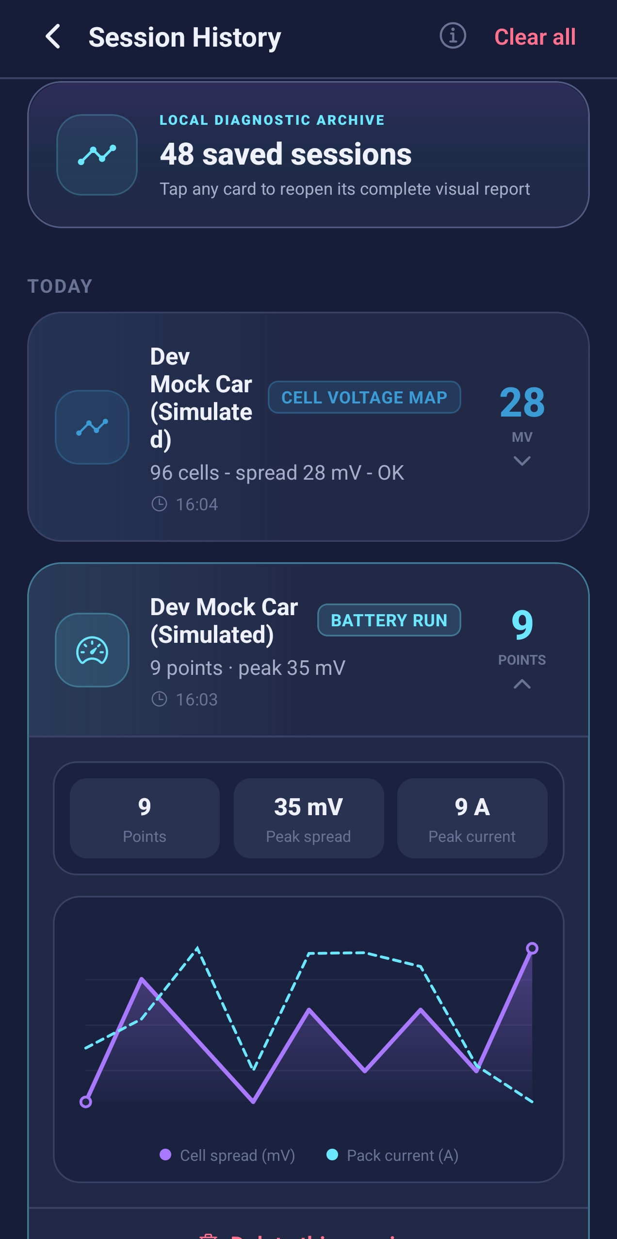 Ev Analyzer local diagnostic session history